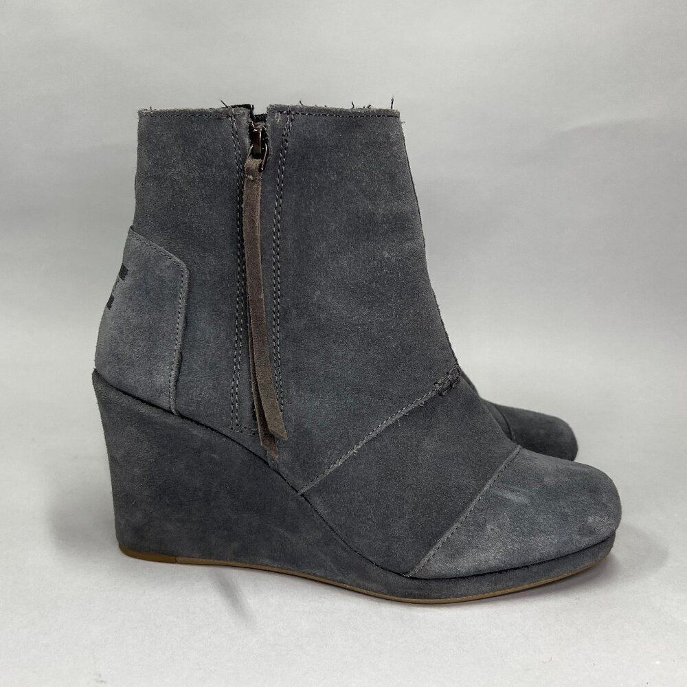 Toms Women's Size‎ 9 Gray Suede Leather Wedge Ankel Boots